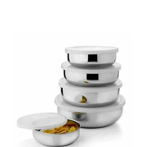 Stainless Steel Storage Container Set - 5 Pieces, 400 to 1200 ml Sizes, Polished Silver Finish, Ideal for Household Use