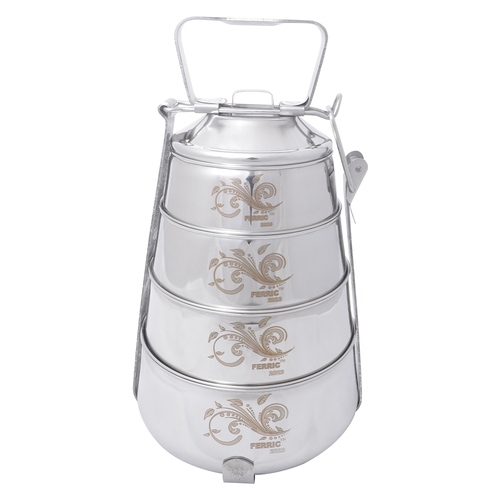 Stainless Steel 4 Containers Pyramid Lunch Box - Color: Silver