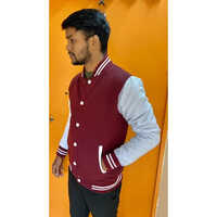 College Red Varsity Jacket - Cotton Material, Customized Size | Stylish Red And White Color, Button Closure, Long Sleeves, Water-proof, Cool Dry Design