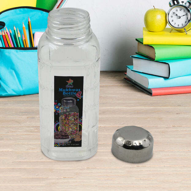 PLASTIC TRANSPARENT MUKHWAS BOTTLE WITH STEEL CAP (5714)