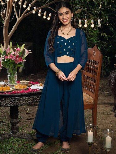 georgette top ,dhoti pant  and jecket