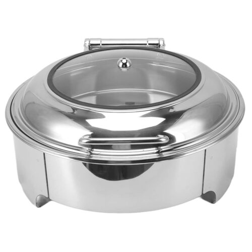 Stainless Steel Round Chafing Dish Buffet Set - 7.5KG, Roll Top Lid Keeps Food Warm, Dishwasher Safe Catering Warmer for Party and Wedding