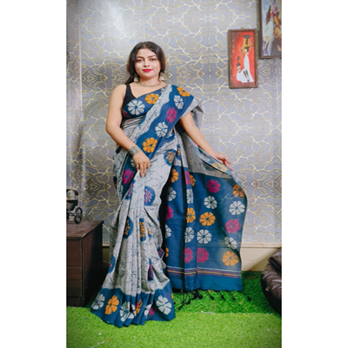 Pure Khadi Cotton Flowers Print With Blouse