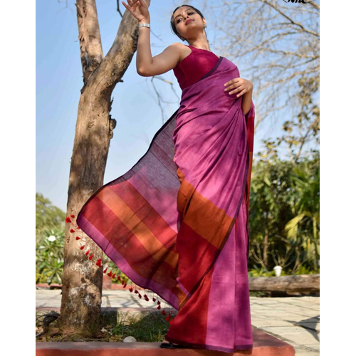 Khadi Cotton Multicolour Saree With Blouse