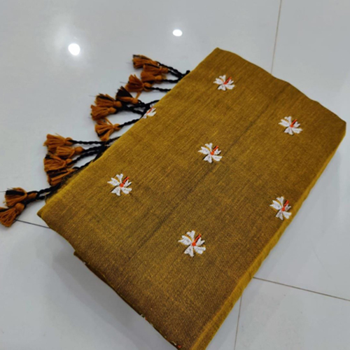 Khadi Cotton Flowers Embroidery Work With Blouse
