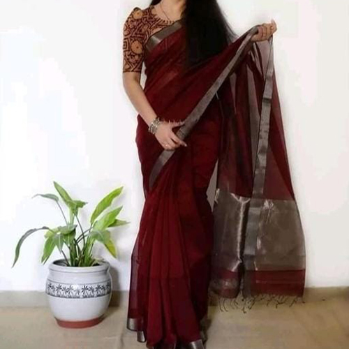 Handloom Khadi Cotton Zari Pallu Premium Quality With Blouse