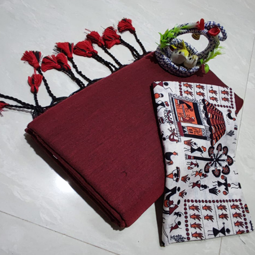 Khadi Cotton Saree With Kalamkari Blouse