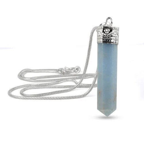 Natural Healing Angelite Gemstone Pendant Pencil Shape Crystal Stone Pendant Locket With Metal Chain