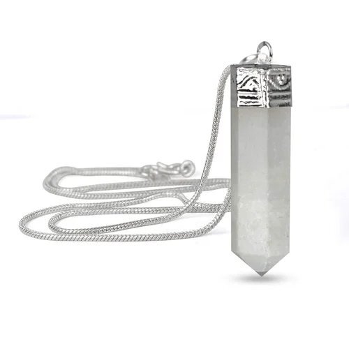 Natural Healing Selenite Gemstone Pendant Pencil Shape Crystal Stone Pendant Locket With Metal Chain