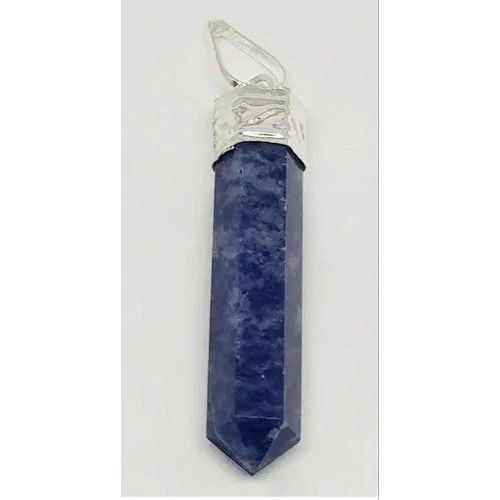 Natural Healing Sodalite Gemstone Pendant Pencil Shape Crystal Stone Pendant Locket With Metal Chain