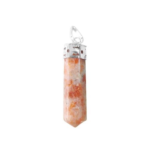 Natural Healing Sunstone Gemstone Pendant Pencil Shape Crystal Stone Pendant Locket With Metal Chain