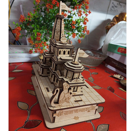 Laser Cut Shri Ram Janmbhoomi Ayodhya Wooden Temple For Home - Color: Brown