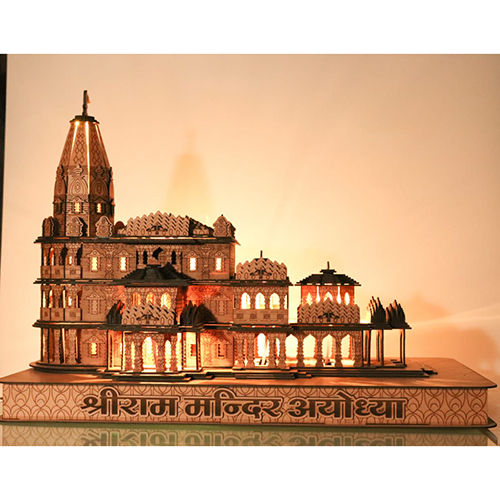 Laser Cut Shri Ram Mandir Ayodhya Wooden Temple For Office - Color: Brown