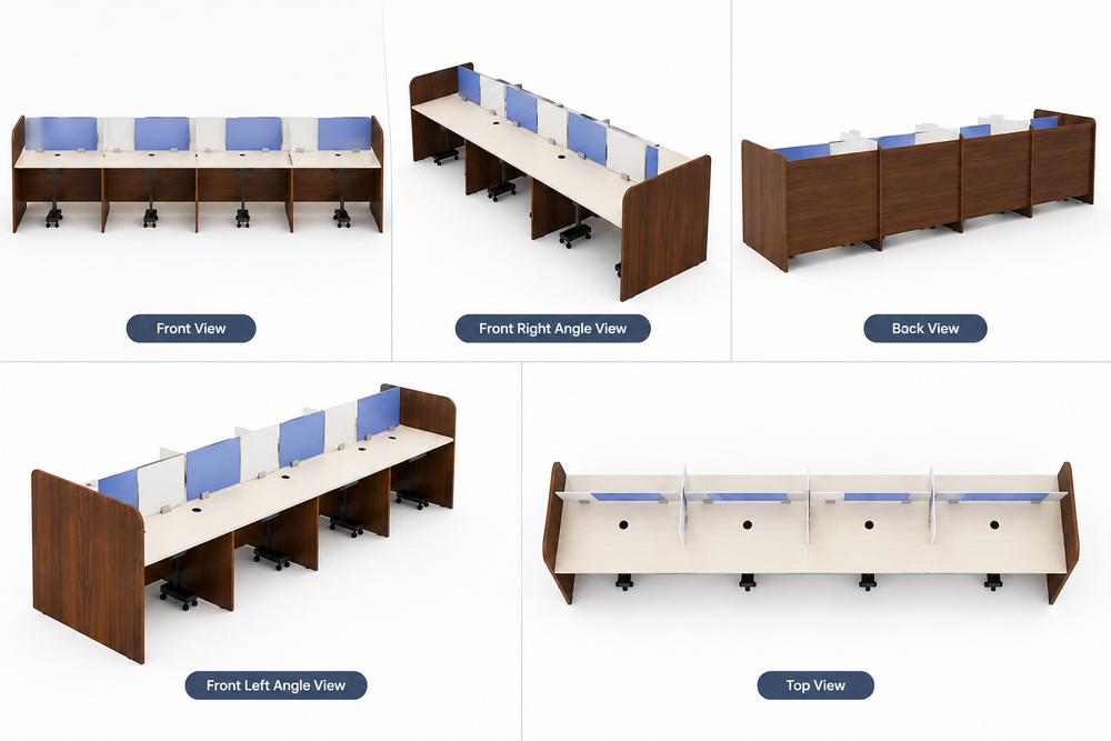 Modular Linear Workstation Face To Face Wsaf - Color: White Top With Grey Partitions & Black Frame