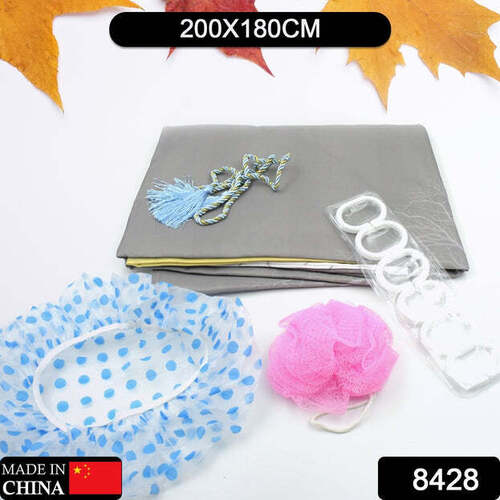 SOLID SHOWER CURTAIN SET WITH SHOWER CAP (8432)