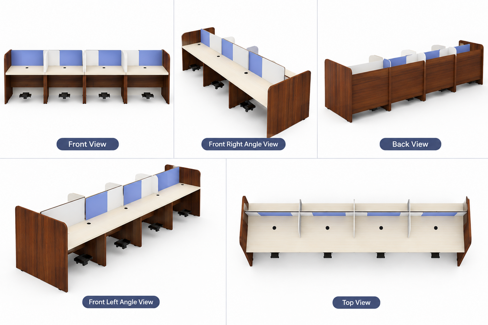 Modular Linear Workstation Face To Face With Board Partition Wsbf - Artwork: Handmade