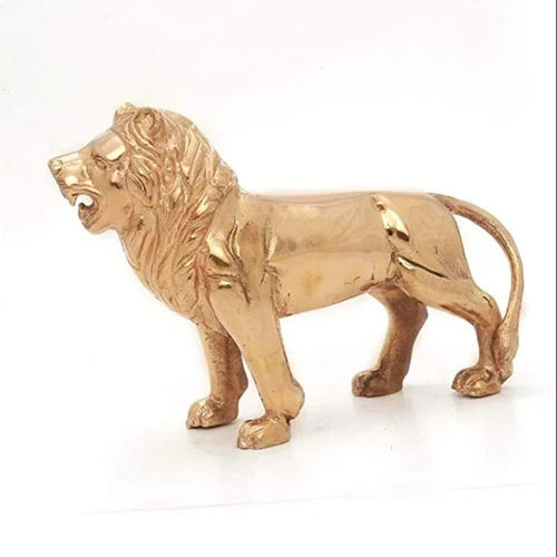 Shubh Sanket Vastu Brass Lion (7 Inches, Gold)