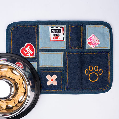 Patchwork Denim Pet Bowl Mat