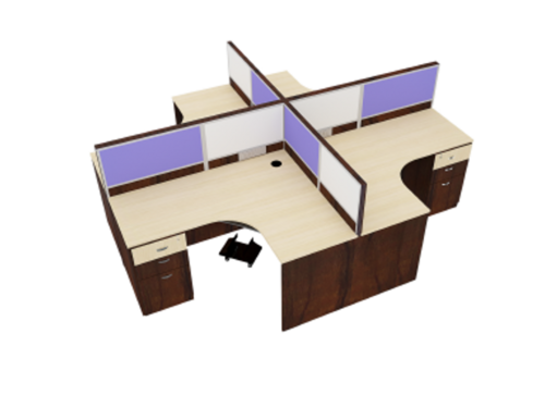 Modular Curvilinear  Workstation with board partition and 3 Drawer pedestal WSBC4S3D