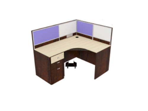 Modular Curvilinear  Workstation with board partition and 3 Drawer pedestal WSBC1S3D