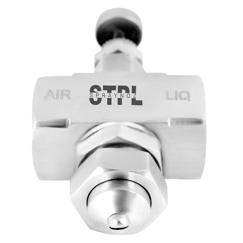 Flat Jet Internal Air Atomizing Spray Nozzle With Flow Control Arrangement