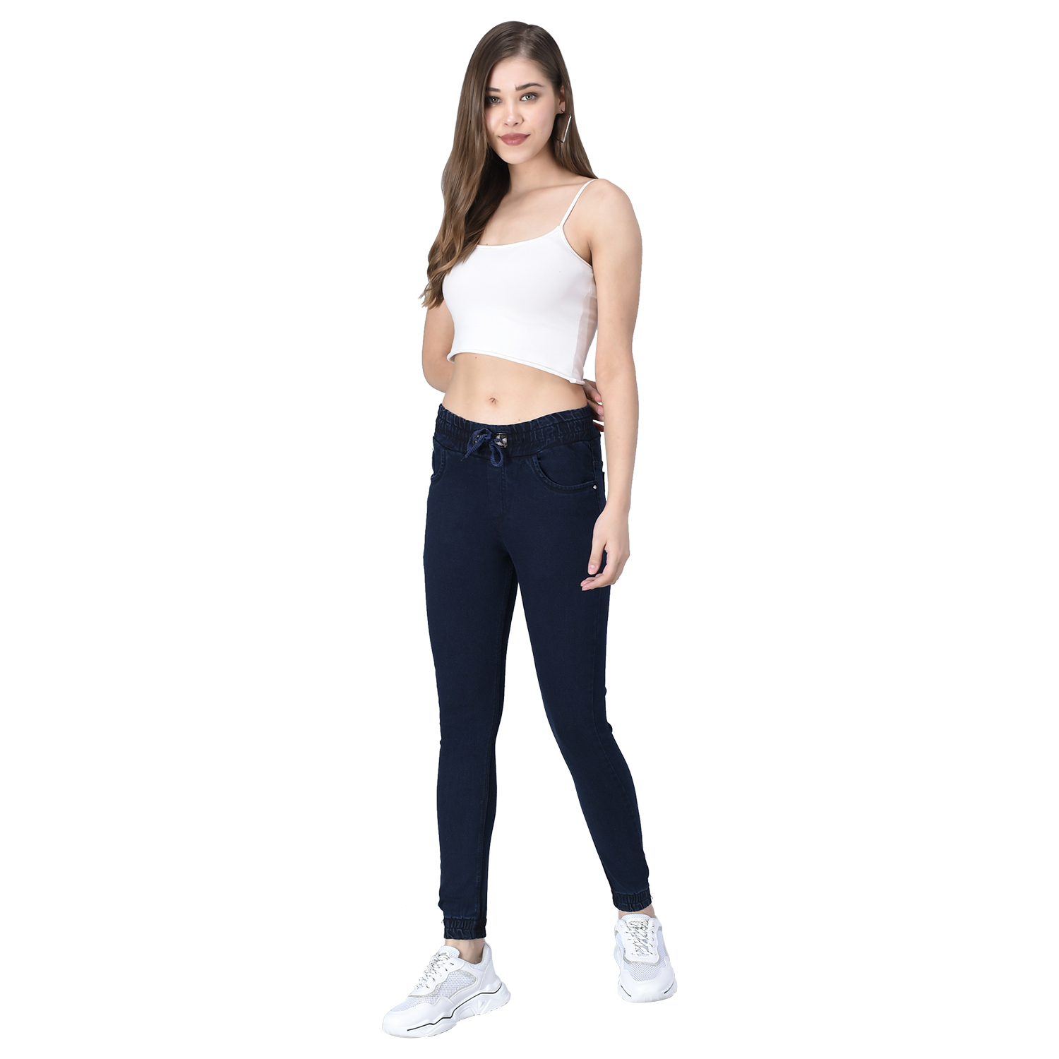 M MODDY 353C-Blue Slim Fit Jogger Style Women Dark Blue Jeans