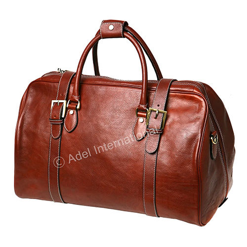 Brown A542 Stylish Pebbled Leather Duffel Bag