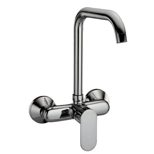 Silver Ogun Collection Single Lever Wall Mounted Sink Mixer With D Pipe