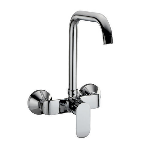 Silver Queo Collection Single Lever Wall Mounted Sink Mixer With D Pipe