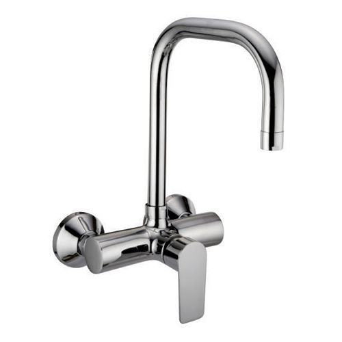 Silver Athena Collection Single Lever Wall Mounted Sink Mixer With D Pipe