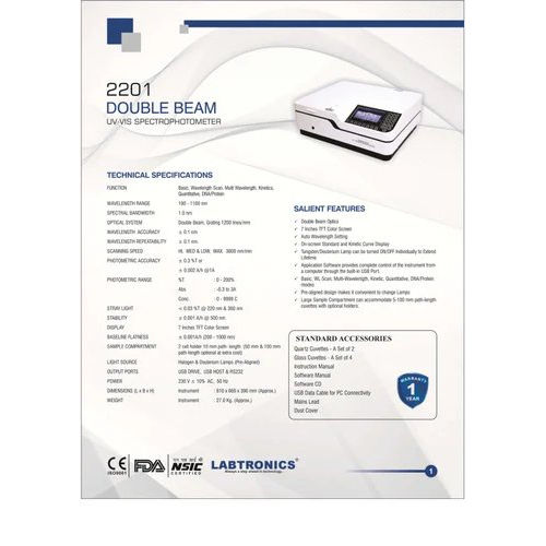 Benchtop Double Beam Uv-Vis Spectrophotometers 190-1100 Nm Application: Laboratory