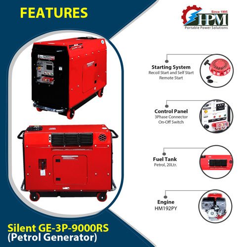 3 Phase Petrol Portable Generator  Recoil and  Self Start Model Silent GE-3P-9000RS
