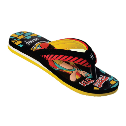 Black And Yellow Color Gents Slipper