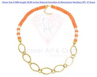 Natural Carnelian And Rainbow Moonstone Beaded Charm Necklace