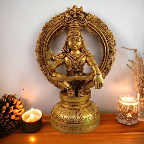 Lord Ayyappa with Frame in Brass Metal for Home decor Gift Item Religious Statue South India