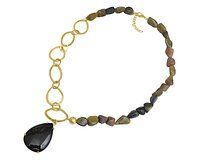 Natural Tourmaline And Black Onyx Pendant Beaded Necklace
