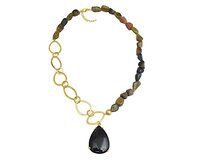 Natural Tourmaline And Black Onyx Pendant Beaded Necklace