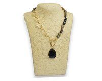 Natural Tourmaline And Black Onyx Pendant Beaded Necklace