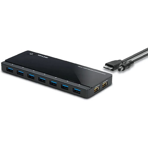 Black Tp-Link Powered Usb Hub With 7 Data Smart Charging Usb With 3.0 Ports