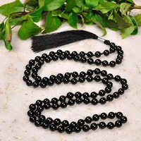 Natural Black Tourmaline Sherl Mala Prayer Rosary Necklace 108 Beads Buddhist Mantra Yoga Meditation