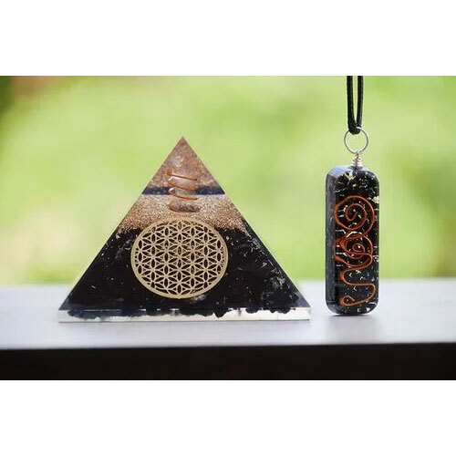 Black Tourmaline Orgone Pyramid Flower Of Life Symbol Crystal Point Reiki