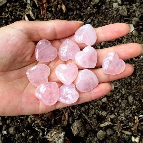 Set of 10 Rose Quartz Heart Stone 1 Wholesale Bulk - Healing Crystals - Pocket Heart Puffed