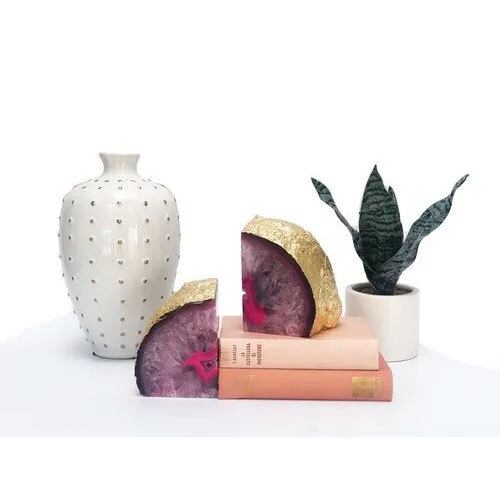 Agate Bookends Pink, Gold Agate Bookends, Geode Bookend, Gift For Her, Bookend, Book End