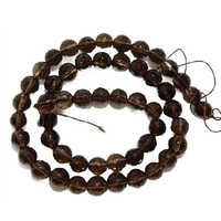 Smoky Quartz Multiple Faceted Round Shaped Natural Gemstone Bead (Light)-10MM-15.5 Inch Strand