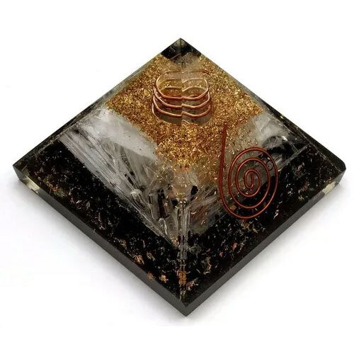 Black Tourmaline Selenite Crystal Orgonite Pyramid