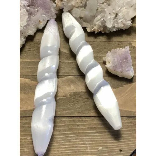 Spiral Selenite Tapered Wand Selenite Wand  Spiral Selenite Crystals