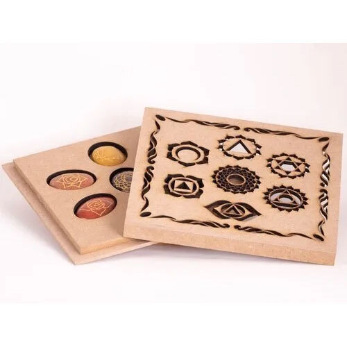 Crystal Grid Board With 7 Chakra Gemstones - Wooden Box Self Care Kit Crystals