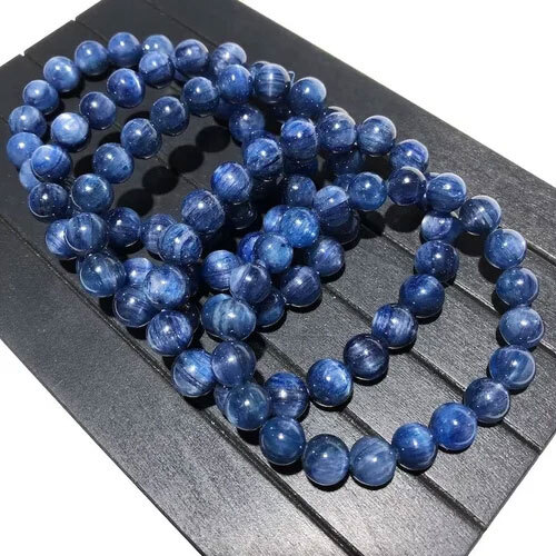 Natural Blue Kyanite Bracelet Round Bead Healing Energy Gemstone Loose Beads Bracelet