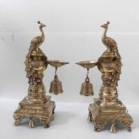 Peacock Brass Diya Or Deepak Festive Decoration Lamps Home Decor Traditional Indian Oil Decorative Lamps Auspicious Diya - Color: Yellow