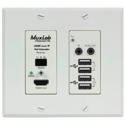 White UHD- 4K HDMI-USB Over IP PoE Wall Plate Receiver